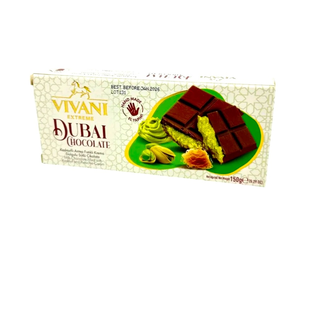 4 Pack Vivani Extreme Dubai Chocolate Bar 150gr 42% Pistachio Filling